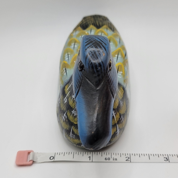 Wooden Duck Decoy Decor Handcarved Glass Eyes Hand Painted Small 3x8x2 - Picture 8 of 8